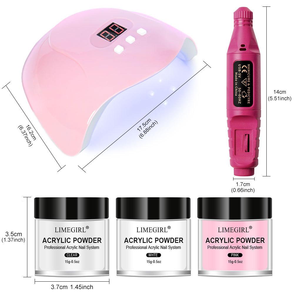 Acrylic Nail Powder Kit with LED Lamp and Drill, Full Nail Art Tools Set, Private Label, DIY Salon-Quality Nail Equipment