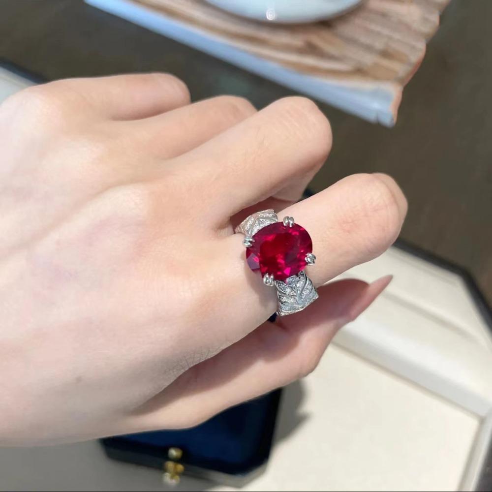 

Fashion Open Ring Cupid Arrow Style Simulated Pigeon Blood Ruby Red Corundum Ring for Women High Carbon Diamond Jewelry adjustable