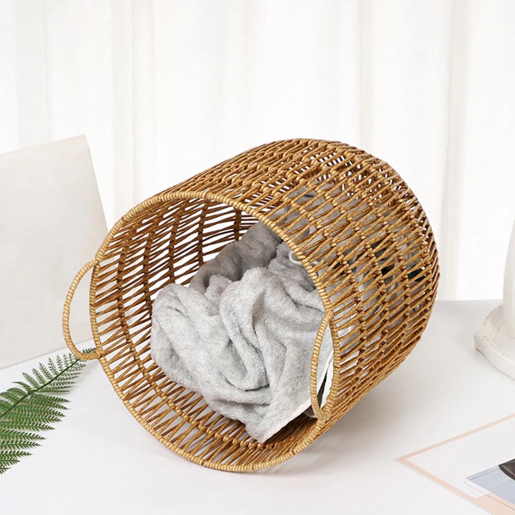 1 STÜCK Wäschekorb Schmutzwäsche Wäscheaufbewahrungskorb Holz Rattan Spielzeug Organizer Zuhause Tragbarer Kleinkram Aufbewahrungsbehälter Tumbler