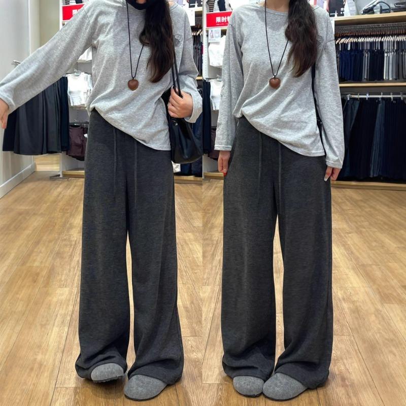 Glutinous rice pants are soft and waxy women's new high-waisted and thin small people wear straight wide-leg trousers in early autumn