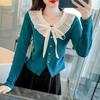 Spring New Style French Hepburn Style Bow Chic Lace Collar Sweet Slimming Fashionable and Versatile Long-sleeved Top for Women