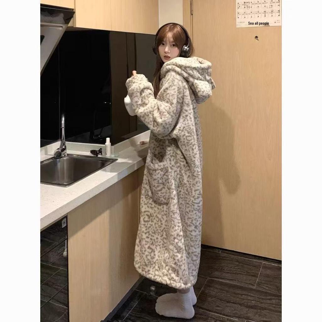 Kız Çocuk Mercan Polar Ayı Pijama: Sıcak, Sevimli, Kapüşonlu, Artı Kadife, Sonbahar/Kış Geceliği