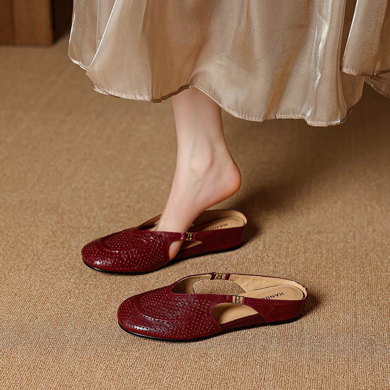Krazing Pot SheepSkin Mules Round Toe Size 42 Low Heels Slip on Light Shoes Increased Hollow Style Pumps
