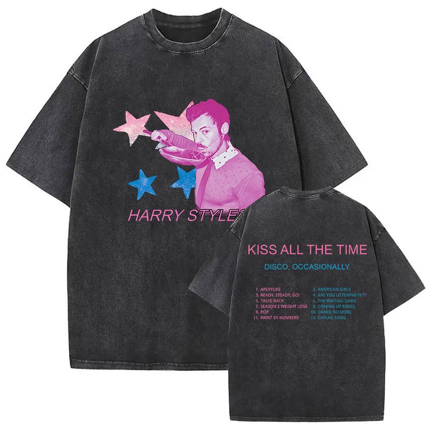Kiss All The Time Disco Occasionally Tour Vintage Washed T Shirt Men Women High Quality Oversized Cotton Tshirt Streetwear