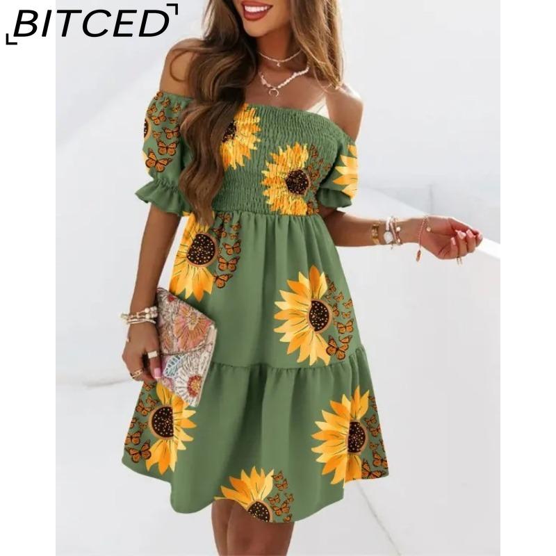 

BITCED Женское летнее модное мини-платье с короткими рукавами и градиентным принтом и оборками XXXL