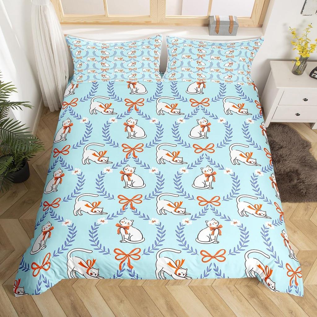 Comforter Geometric Plaid Cute Bow Queen King Size For Adults And Teens Cartoon Animal Footprint Bow Bedding Set 3 Piece Set