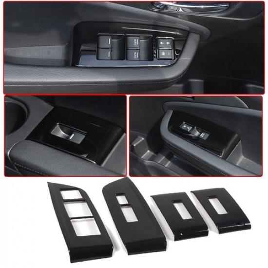 Glossy Black Window Lift Button Trim Frame Cover For Honda Pilot 2015-