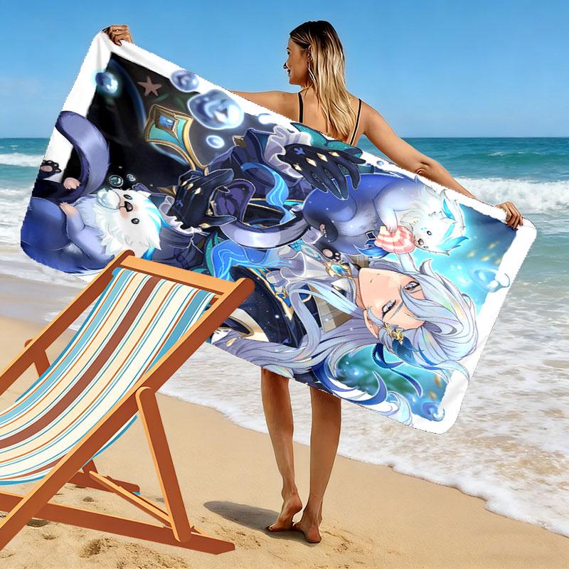 Genshin Print Beach Towel, Large Soft Quick Dry Towel for Beach Camping Swimming