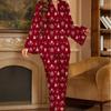 Ladies Plus Size Christmas Tree Print Long Sleeve Trousers Pajamas Set
