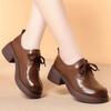 New Women's Genuine Leather Chunky Heel Lace-up Loafers - British Style, Round Toe, Soft Sole, Non-slip, Versatile for Spring/Autumn