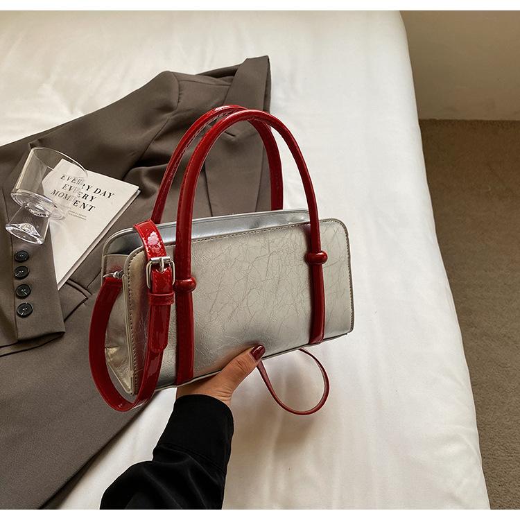 

This year s popular women s bag niche design contrasting hand-held small square bag 2025 new PU fashion one-shoulder crossbody bag trend