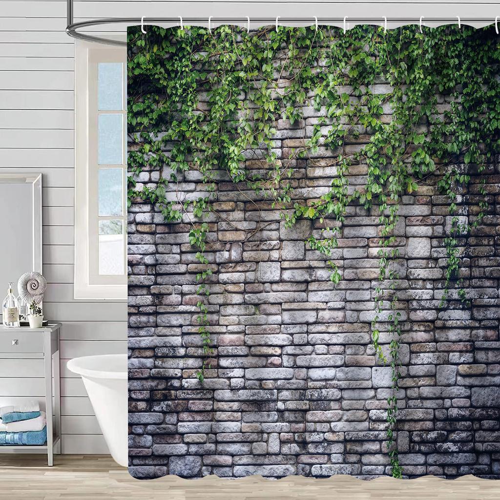 Shower Curtain Waterproof And Mildew-Proof 3D Digital Printing Plant Stone Printing Shower Bathroom Partition