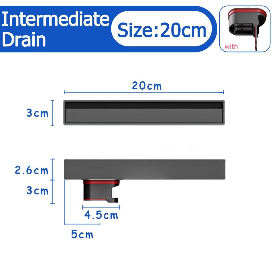 Bathroom Shower Floor Drain Black 304 Stainless Steel Rectangle Lavatory WC Long Linear Drainage Side Floor Drains 30 40 50cm