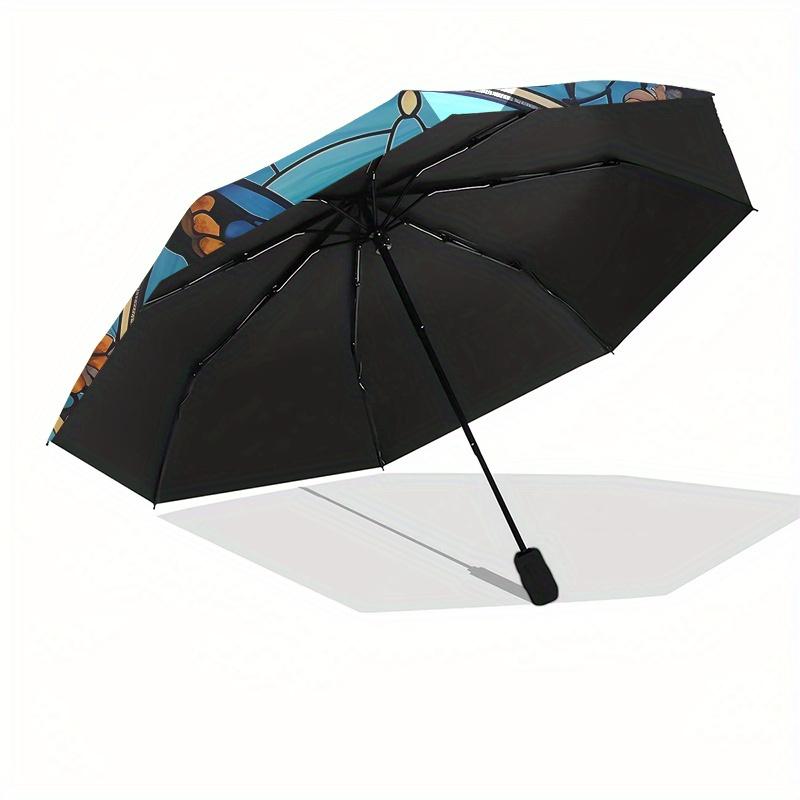 Stunning Butterfly Stained Window PanelUmbrella, Portable 3-Fold Compact Umbrella,Christmas Gift ES533