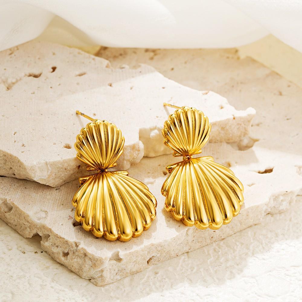 Golden Ocean-Style Starfish & Scallop Shell Earrings - Stainless Steel Ear Jewelry