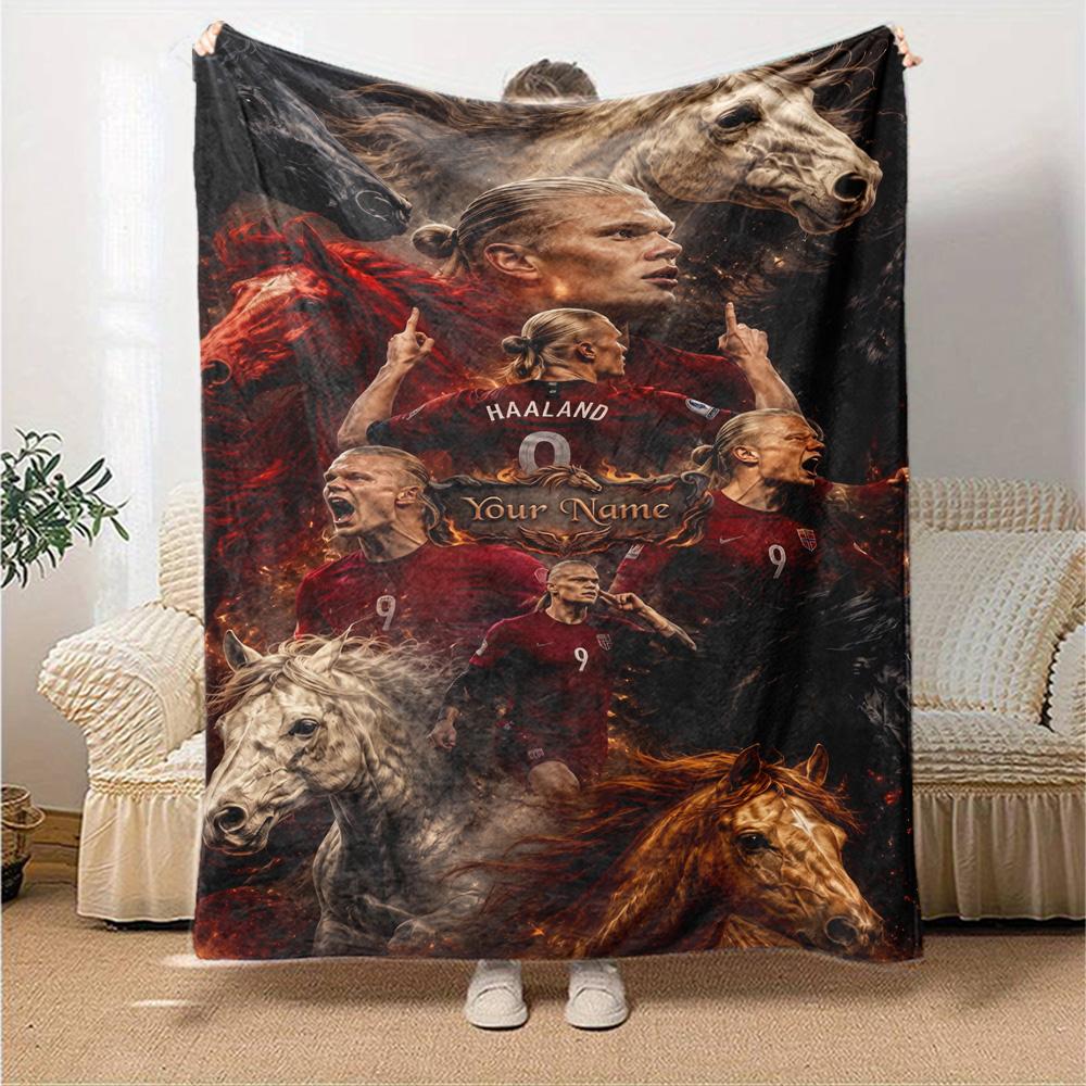 Haaland (31) Personalized Text Blanket Lightweight Customizable Blanket Soft & Cozy Great for Home Decor Office Couch Sofa Ideal for All Seasons