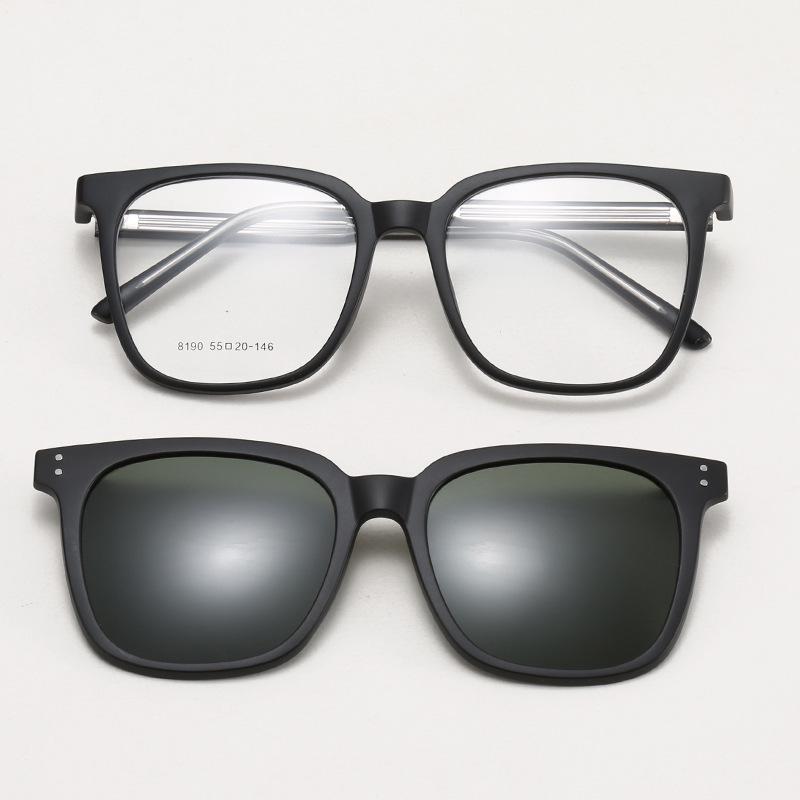 8190 Lunettes de soleil magnétiques polarisées à clipser, Monture de lunettes de prescription pour hommes et femmes - Lunettes de soleil de conduite carrées tendance.