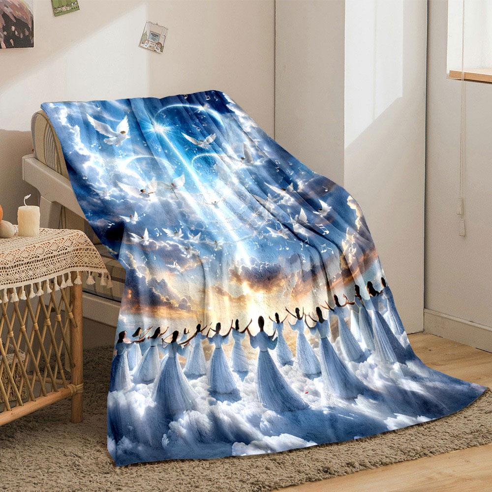 Celestial Choir Angelic Hymn Cloudscape Blanket Printed Blanket for Living Room Bed Couch Lunch Break Soft Cozy Blanket for Friend's Festival Gift