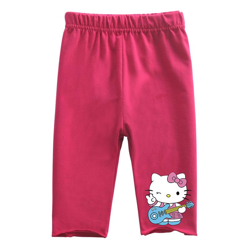 2022 Summer Girls' Cartoon Cat Print Capri Pants - Casual Fashion