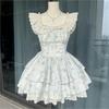 Xiaofei sleeve suspender skirt women's summer sweet small fresh blue floral short cake skirt waist princess dress