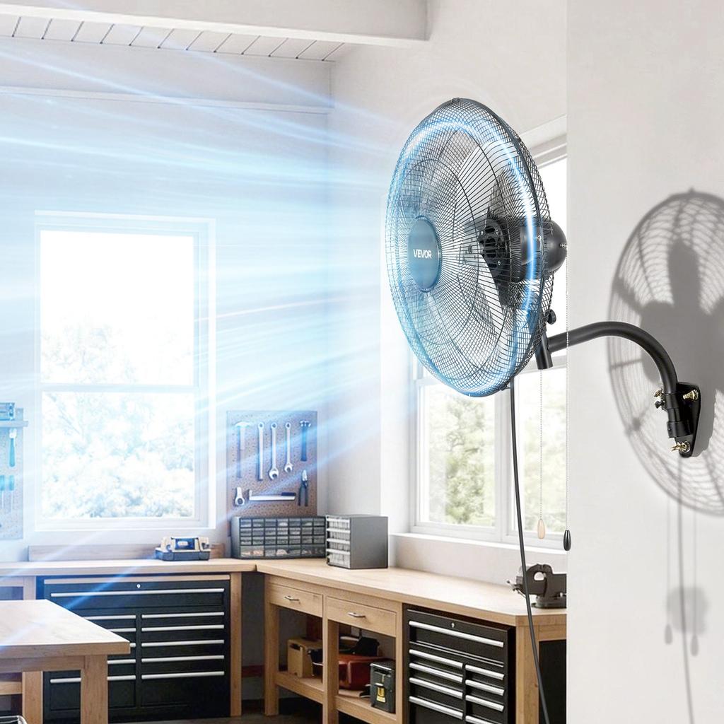 VEVOR Wall Mount Fan, 500mm Wall Mounted Hanging Fan Oscillating, 3-Speed, Long Airflow Distance, Adjustable Rotation Angle