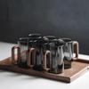 Household High Borosilicate Glass Water Cup Living Room Cigarette Ash Colored Wooden Handle Cup Walnut Empty Vertical Tea Cup