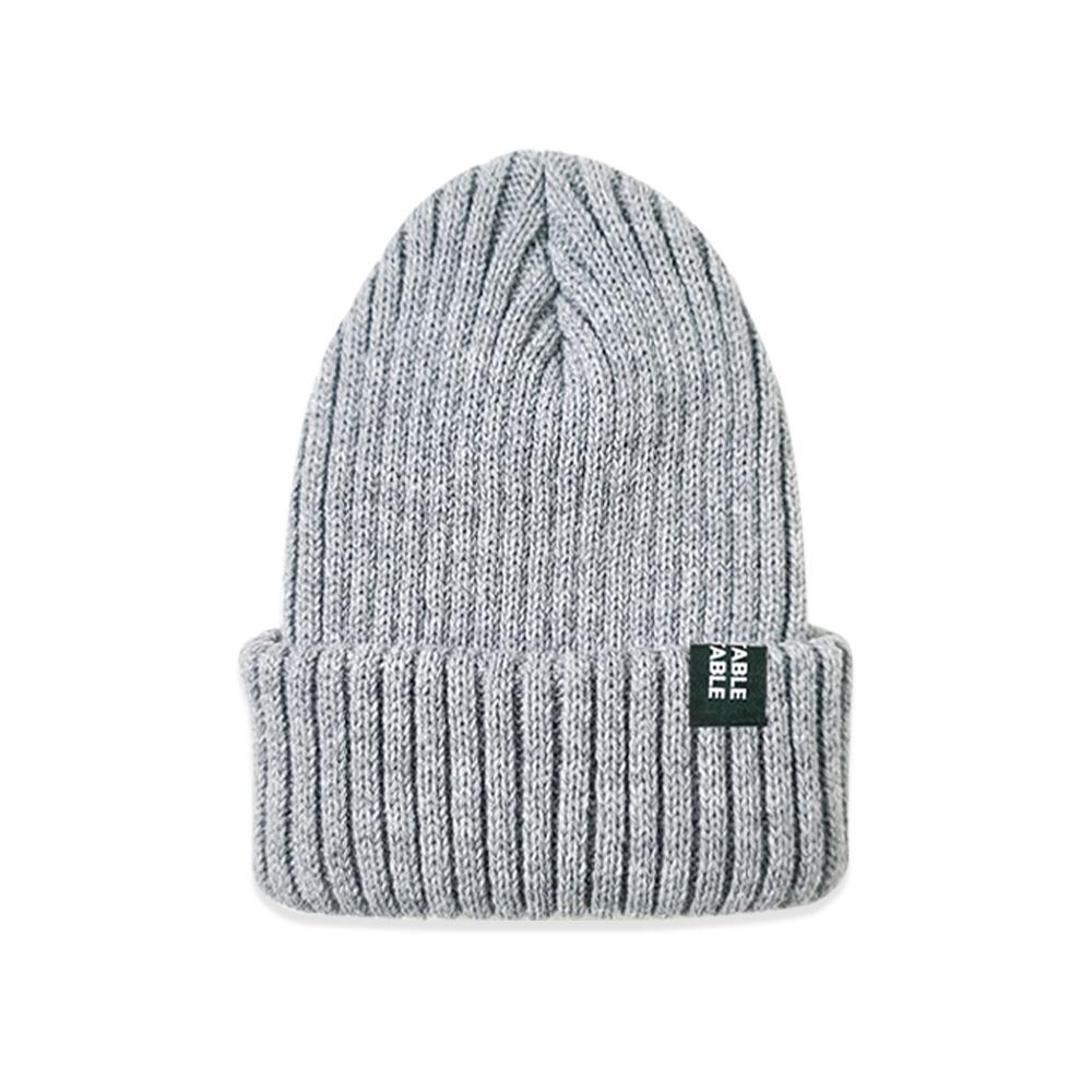 VEGETABLE TABLE Unisex Large Ribbed Plain Color Knit Beanie Hat Gray