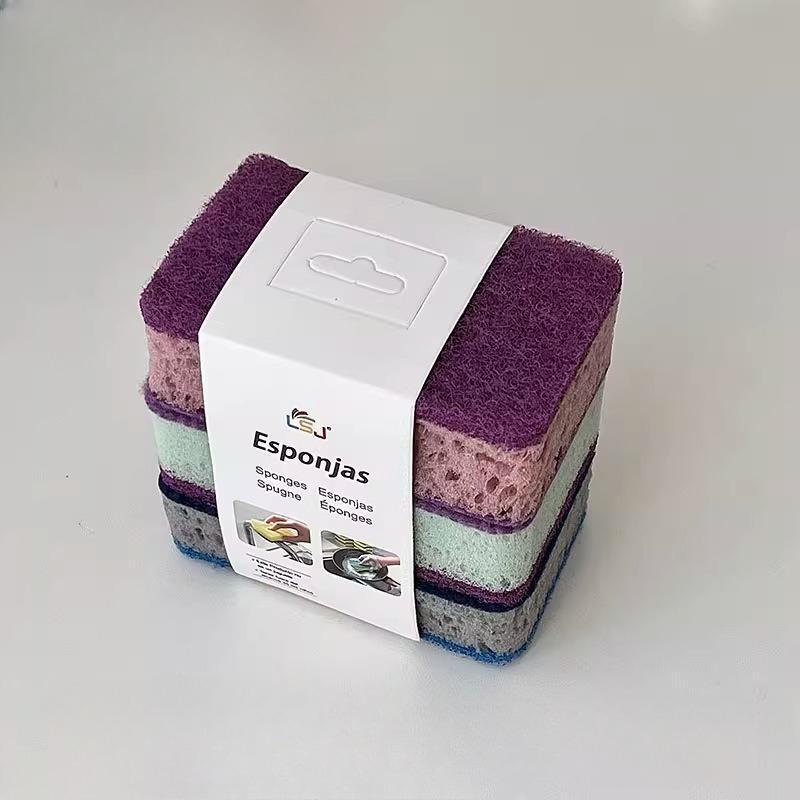 Thickened High-Density Colorful Sponge Scrubber - Double-Sided Oil-Proof Dishwashing Brush, Durable Kitchen Cleaning Pad