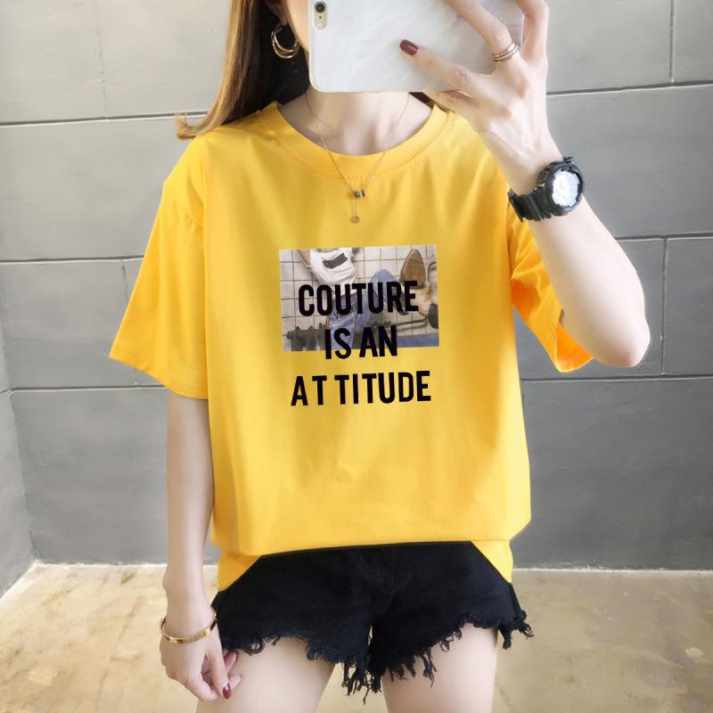 Women s American Style Loose Cotton T-Shirt - Summer Casual Short Sleeve with Letter Print L
