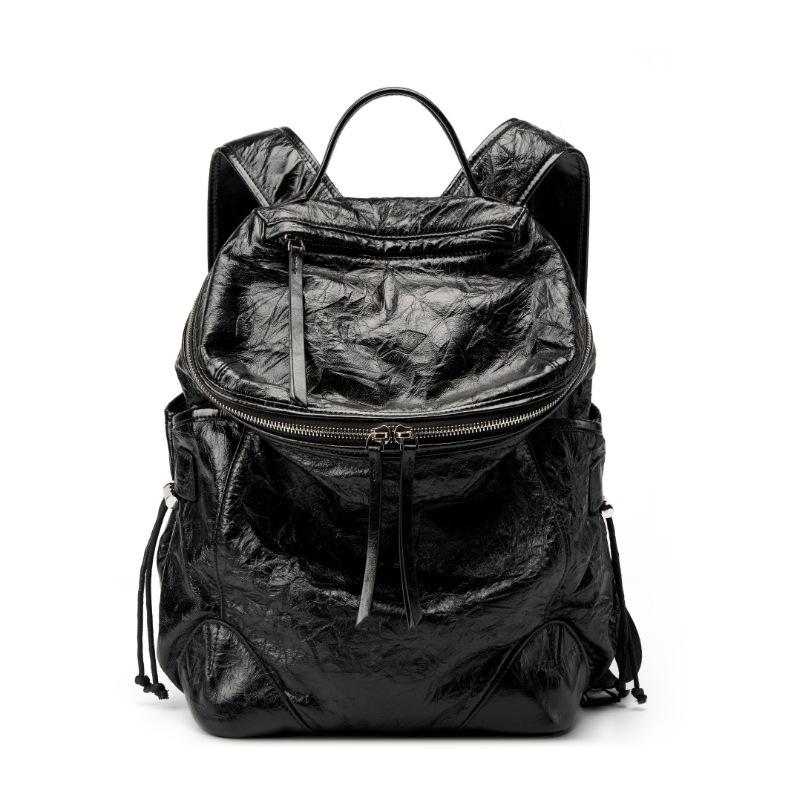 Small Fold Backpack for Men and Women Lazy Wind Senior Sense Knot Design First Layer Leather Travel Backpack