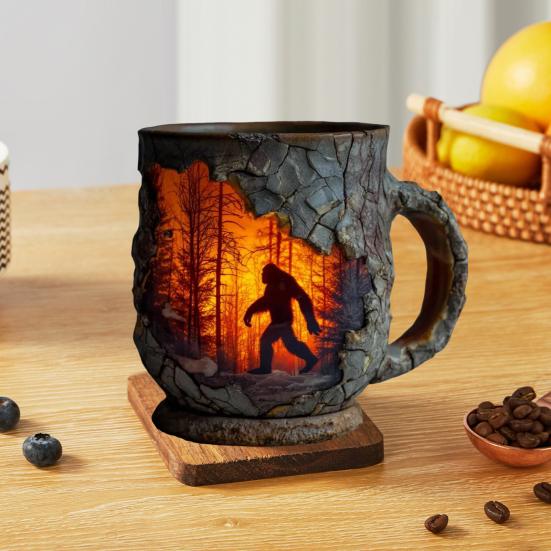 Yousheng Sasquatch Forest Fires Mug Unique Coffee Cup 3D Bark Texture Cup Hot And Cold Drink Container for Coffee Lovers And Adventure Enthusiasts