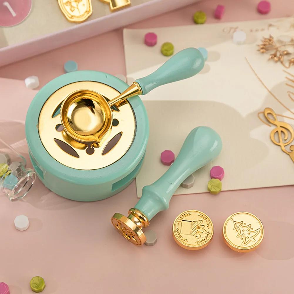 Wedding Invitations Cards Sealing Wax Stamps Set Solid Wood Vintage Wax Seal Stamp Heating Stove Kit Envelopes Gift Packing