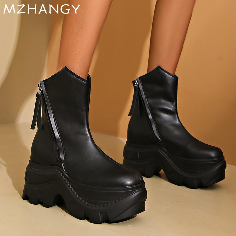 Plateau High Heels Damen Stiefeletten Designer Mode Lederschuhe 2024 Winter Neuer Trend Pumps Kleid Elegant Zapatillas Mujer