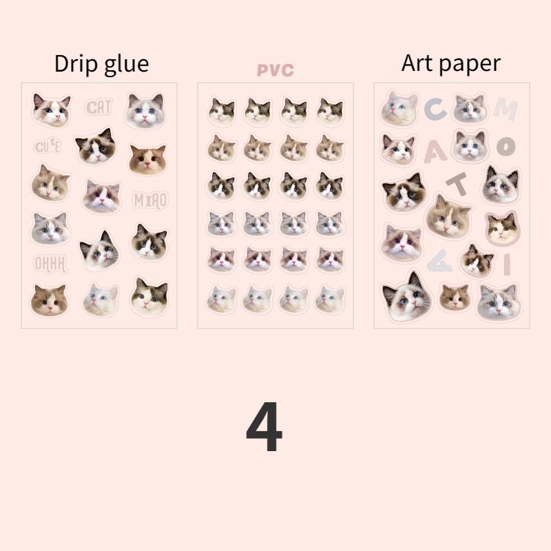 3pcs/pack Cat Head Flat Stickers Animal Stickers Kawaii Cartoon Sticker Cute Handbook DIY Material Decorative Scrapbook Stickers