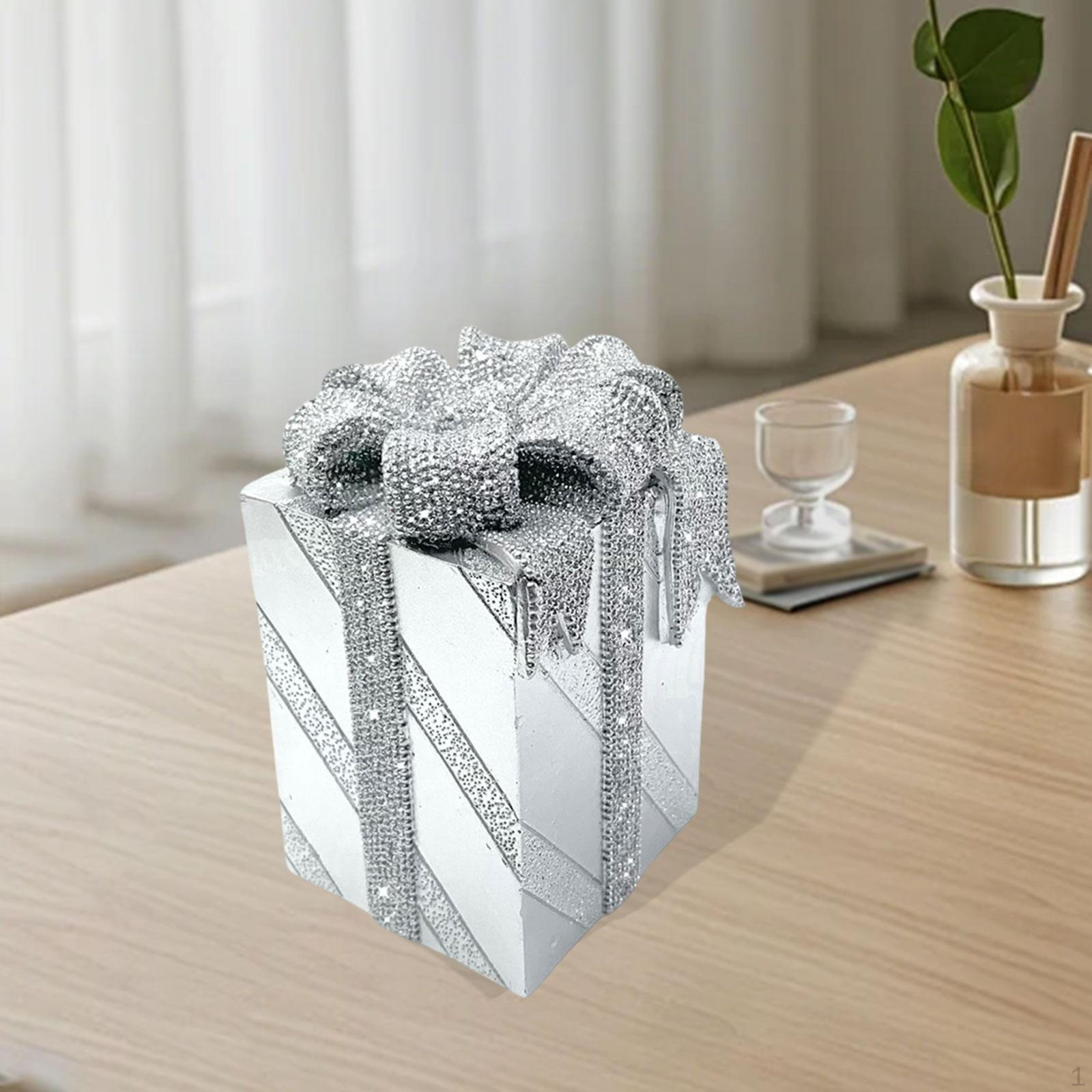 

Resin Gift Box Ornament Home Decor,Festival Party Supplies Table Decor Figurine Sculpture Decorative Sliver