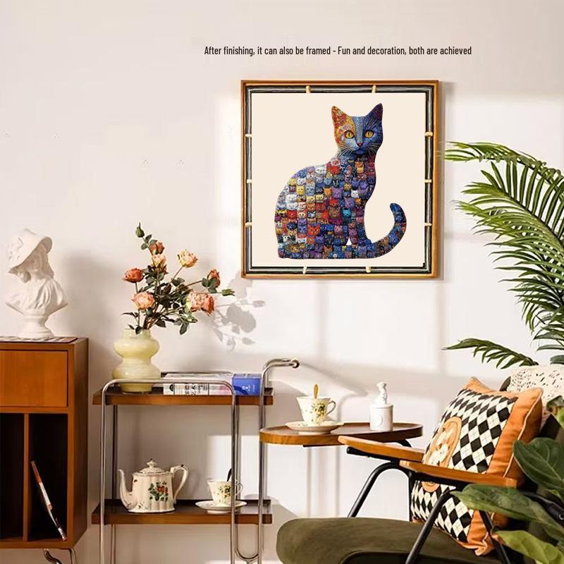 HOOLOOG Irregular Cube Cat Wooden Jigsaw Puzzle Toy & Money Box