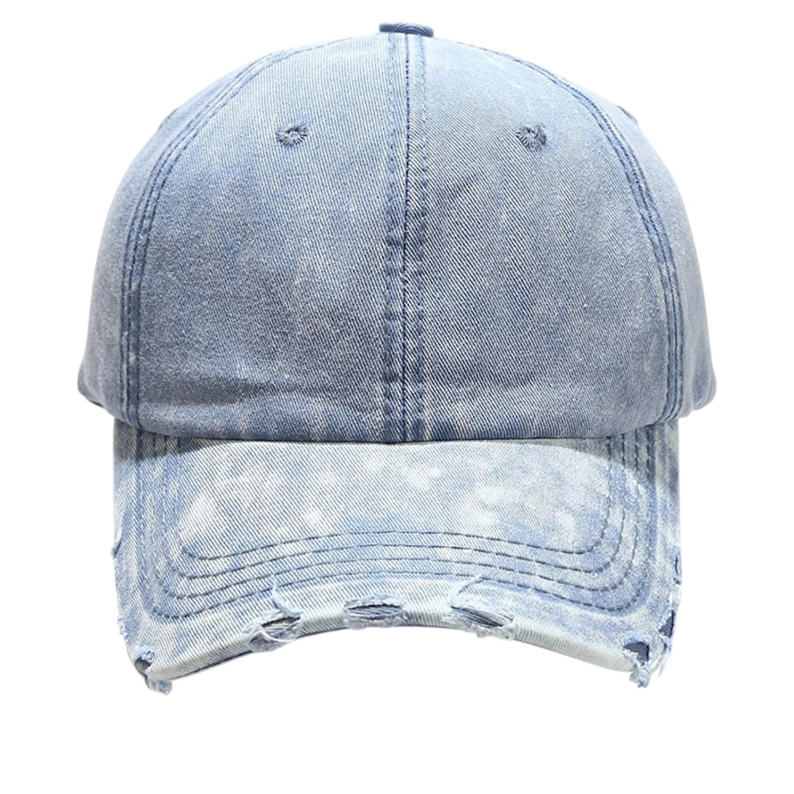 

Бейсболка из потертого и выстиранного денима с дырками и потертыми краями One Size синий