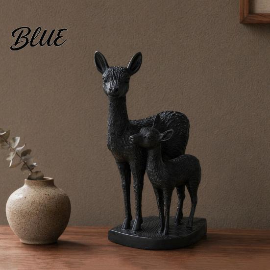Warm Home Decoration Mom And Child Deer Statue, 3D Printed Deers Ornament, Modern Soft Family Vibe Ornament Black Figurine, Tabletop for Office Living