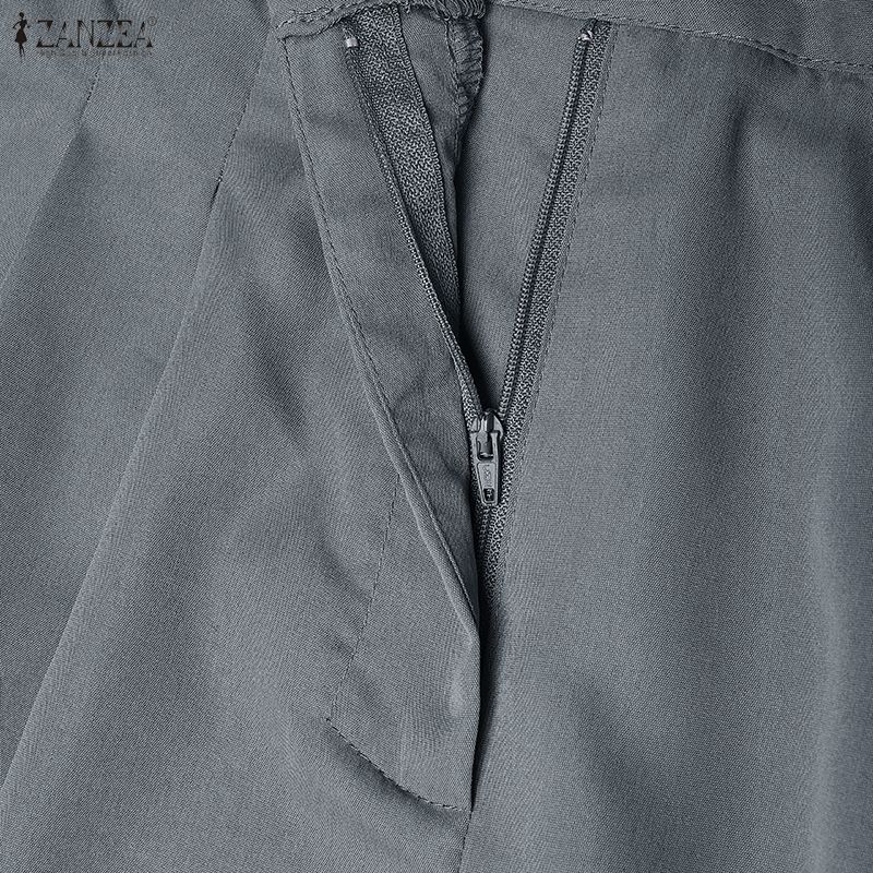 ZANZEA Womens Casual Solid Color Loose Commute Wide Leg Pants