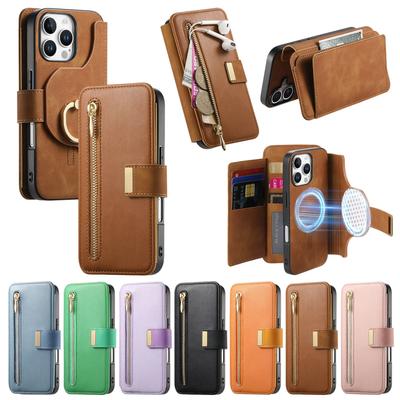 Portfel skórzany z odpinanym etui na karty i zamkiem 2 w 1 na iPhone 16 Pro Max 15 Plus 14 13 12 11 Kieszeń na portfel RFID Zamykana klapką