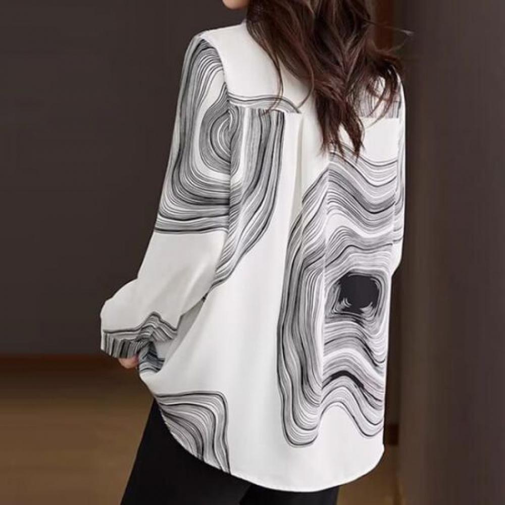 Navava Women S Elegant Print Point Long Sleeve Collar Shirt Nb3000