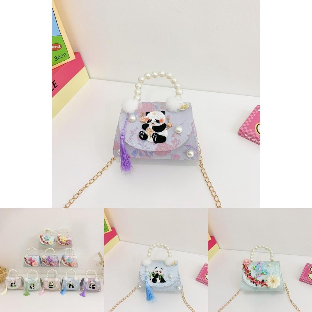 Charming Cute Panda Shoulder Bag For Kids With Adorable Floral Design And Pearl Accents