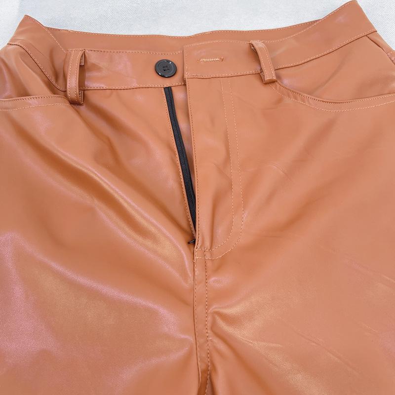 High Waist Women's Retro Leather Pants - Casual Slim Fit, Wide Leg, Autumn/Winter