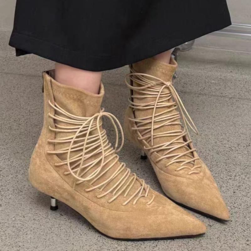 Designer Women Ankle Boots Suede Pointed Toe Low Heels Shoes Fashion Pumps  Winter New Woman Heeled Short Chelsea Botas