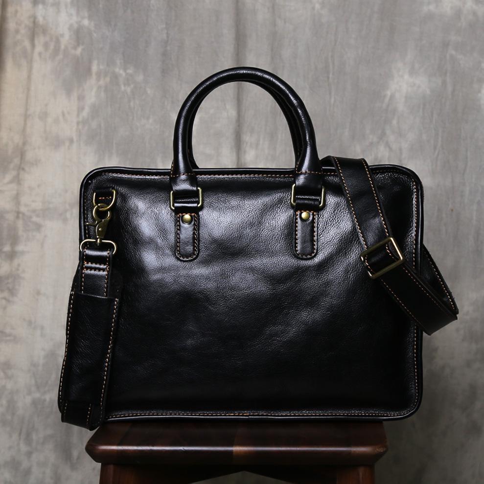 

Men s Retro Leather Briefcase - Vegetable-Tanned Cowhide Handbag for Daily Commute and Documents