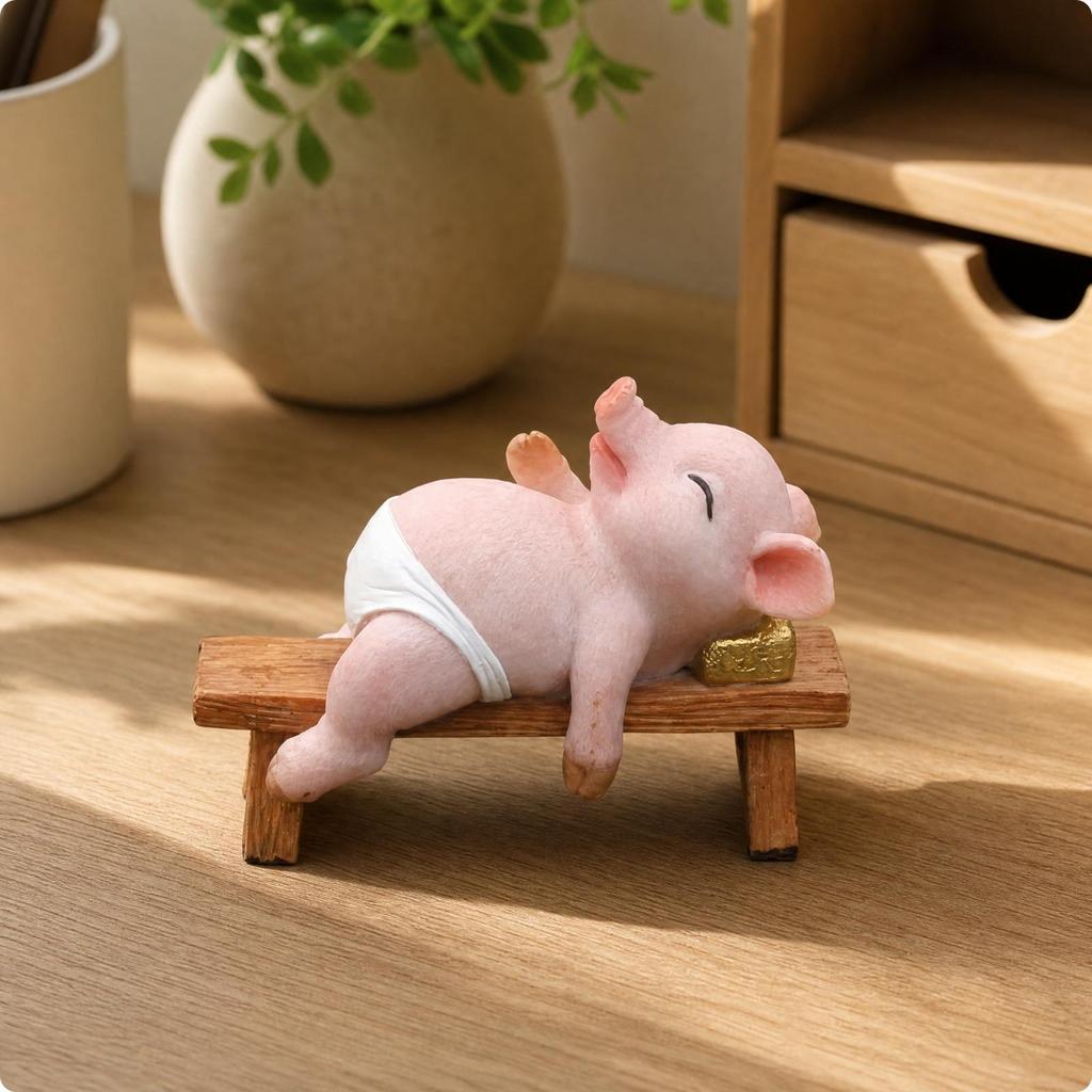 Pink Pig Figurine Decorative Reclining Statue Outdoor for Garden Displays, Courtyard