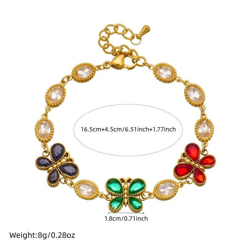 Gold Vintage Butterfly Bracelet with Multi-color Cz Stones