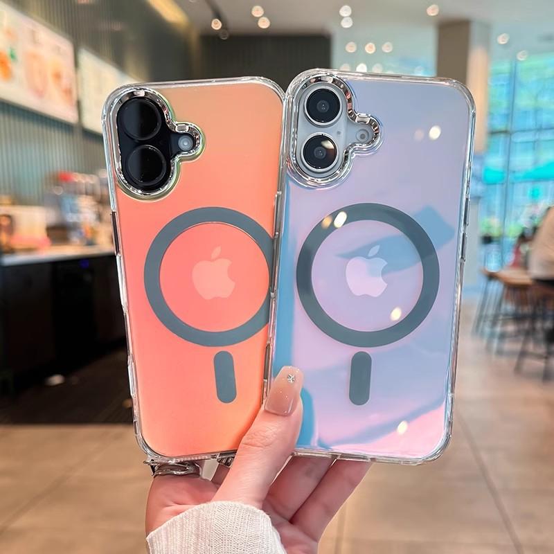 Fantasy Color Laser Silver Sand Applicable To IPhone 16 Promax Magnetic Phone Case Apple 15 Double Sided Coating Anti Fall Cover