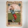Vintage Baseball Player Action Art Tin Sign, Early 20th Century Style Metal Wall Decor with Weathered Aged Look, Home Run Spoile