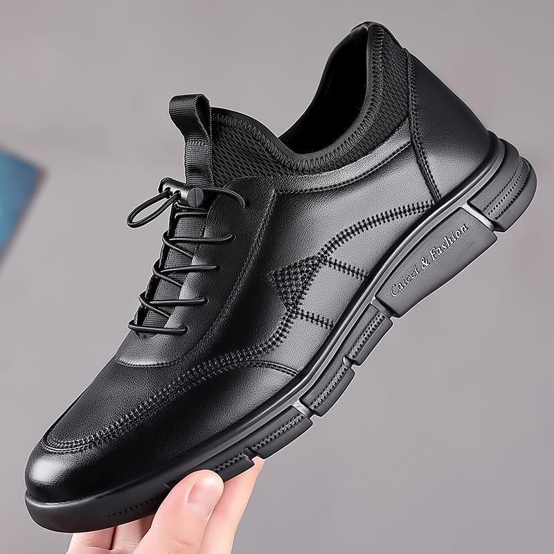 Spring and Autumn New Men s  Casual Leather Shoes Men s Breathable Single Shoes 38 чёрный